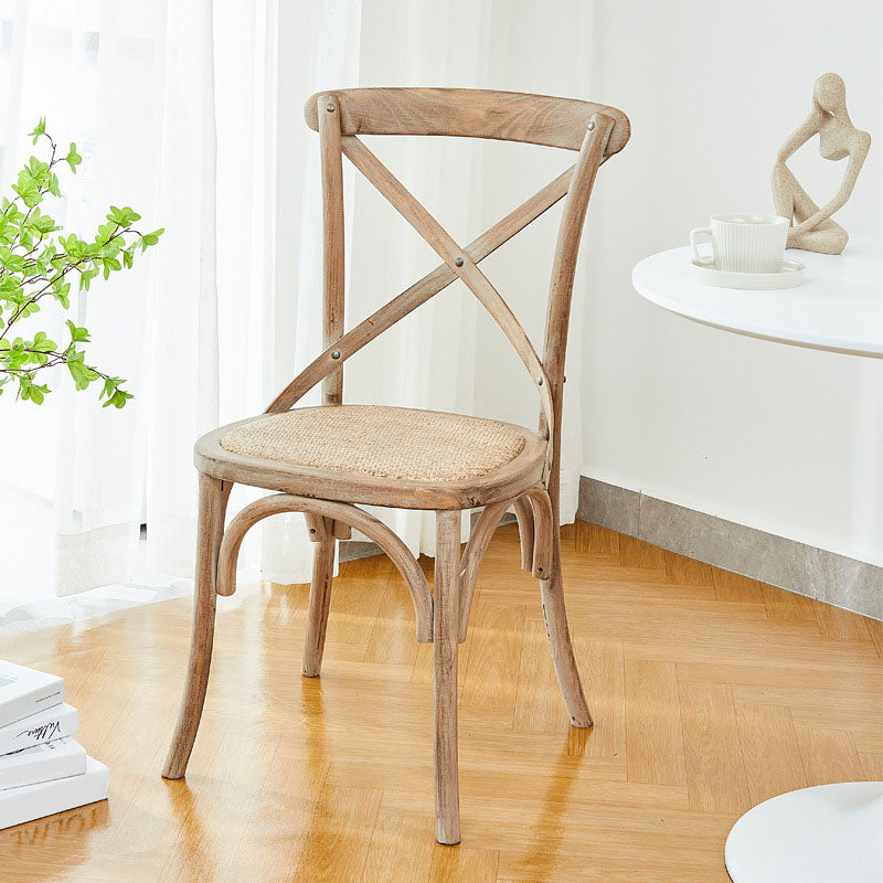 Traditional Wood Kitchen Dining Room Chair Cross Back Side Chair Light Khaki 1 Piece Clearhalo 'Dining Chairs' 'Dining Tables & Seating' 'dining_chair' 'furn' 'furn_dining_chair' 'Furniture' 'furniture_dining_chair' 'Kitchen & Dining Furniture' 4707528