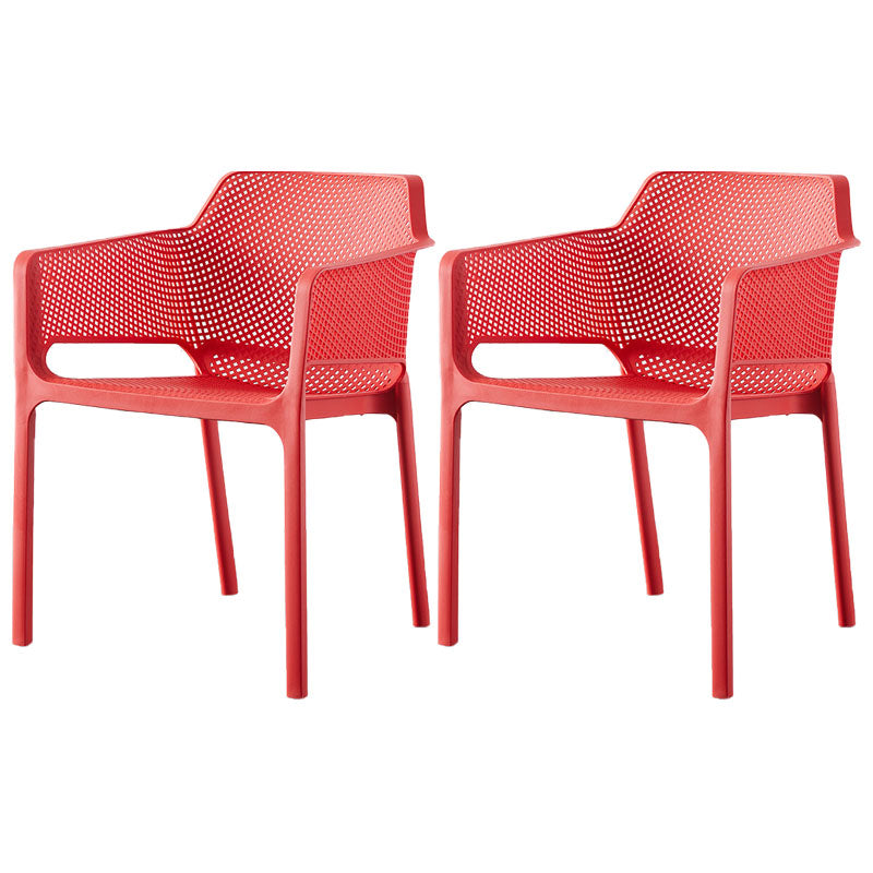 Scandinavian Plastic Kitchen Dining Room Arm Chair Solid Back Chair Red Set of 2 Clearhalo 'Dining Chairs' 'Dining Tables & Seating' 'dining_chair' 'Furniture' 'furniture_dining_chair' 'Kitchen & Dining Furniture' 4707620