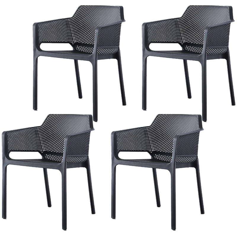 Scandinavian Plastic Kitchen Dining Room Arm Chair Solid Back Chair Black Set of 4 Clearhalo 'Dining Chairs' 'Dining Tables & Seating' 'dining_chair' 'Furniture' 'furniture_dining_chair' 'Kitchen & Dining Furniture' 4707634