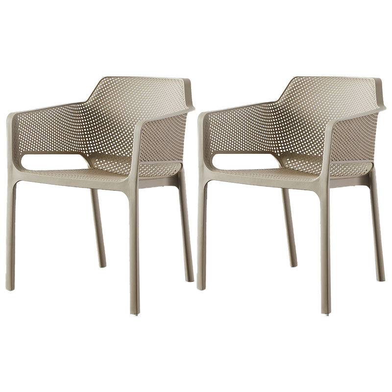 Scandinavian Plastic Kitchen Dining Room Arm Chair Solid Back Chair Camel Set of 2 Clearhalo 'Dining Chairs' 'Dining Tables & Seating' 'dining_chair' 'Furniture' 'furniture_dining_chair' 'Kitchen & Dining Furniture' 4707639