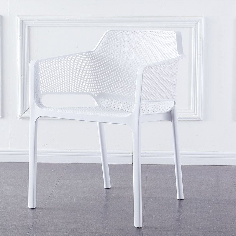 Scandinavian Plastic Kitchen Dining Room Arm Chair Solid Back Chair White 1 Piece Clearhalo 'Dining Chairs' 'Dining Tables & Seating' 'dining_chair' 'Furniture' 'furniture_dining_chair' 'Kitchen & Dining Furniture' 4707642