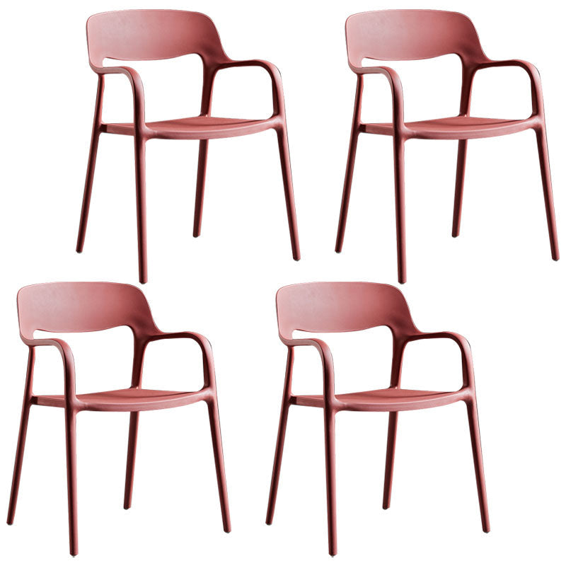 Modern Stackable Chair Dining Arm Open Back Chairs with Plastic Legs for Kitchen Burgundy 4 Piece Set Clearhalo 'Dining Chairs' 'Dining Tables & Seating' 'dining_chair' 'furn' 'furn_dining_chair' 'Furniture' 'furniture_dining_chair' 'Kitchen & Dining Furniture' 4707654