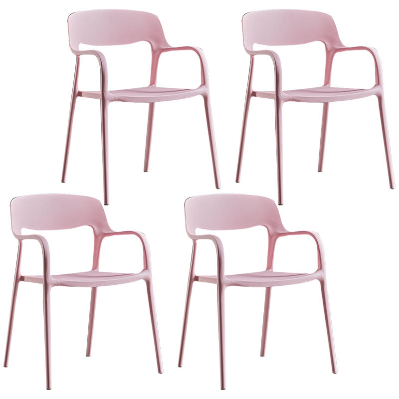 Modern Stackable Chair Dining Arm Open Back Chairs with Plastic Legs for Kitchen Pink 4 Piece Set Clearhalo 'Dining Chairs' 'Dining Tables & Seating' 'dining_chair' 'furn' 'furn_dining_chair' 'Furniture' 'furniture_dining_chair' 'Kitchen & Dining Furniture' 4707664
