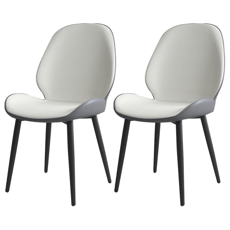 Contemporary Style Dining Chair Wingback Armless Chairs with Metal Legs for Kitchen White-Gray 2 Piece Set Clearhalo 'Dining Chairs' 'Dining Tables & Seating' 'dining_chair' 'furn' 'furn_dining_chair' 'Furniture' 'furniture_dining_chair' 'Kitchen & Dining Furniture' 4707730
