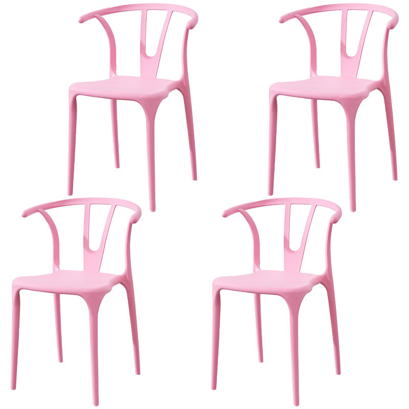 Modern Style Stackable Chair Dining Armless Chair with Plastic Legs for Kitchen Pink 4 Piece Set Clearhalo 'Dining Chairs' 'Dining Tables & Seating' 'dining_chair' 'furn' 'furn_dining_chair' 'Furniture' 'furniture_dining_chair' 'Kitchen & Dining Furniture' 4707786