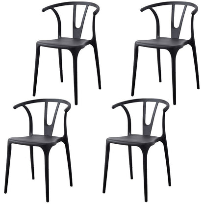 Modern Style Stackable Chair Dining Armless Chair with Plastic Legs for Kitchen Black 4 Piece Set Clearhalo 'Dining Chairs' 'Dining Tables & Seating' 'dining_chair' 'furn' 'furn_dining_chair' 'Furniture' 'furniture_dining_chair' 'Kitchen & Dining Furniture' 4707797