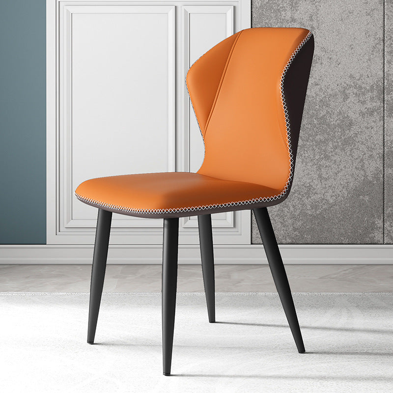Contemporary Leather Wingback Side Chair Matte Finish Bedroom Dining Chair Orange 1 Piece Clearhalo 'Dining Chairs' 'Dining Tables & Seating' 'dining_chair' 'furn' 'furn_dining_chair' 'Furniture' 'furniture_dining_chair' 'Kitchen & Dining Furniture' 4707902