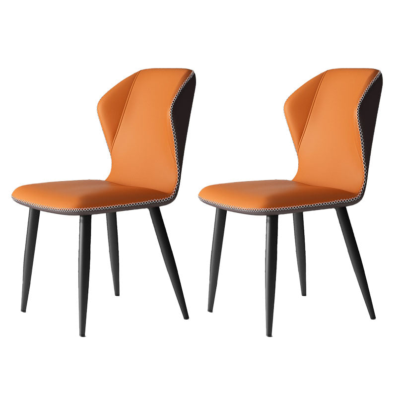 Contemporary Leather Wingback Side Chair Matte Finish Bedroom Dining Chair Orange 2 Piece Set Clearhalo 'Dining Chairs' 'Dining Tables & Seating' 'dining_chair' 'furn' 'furn_dining_chair' 'Furniture' 'furniture_dining_chair' 'Kitchen & Dining Furniture' 4707905
