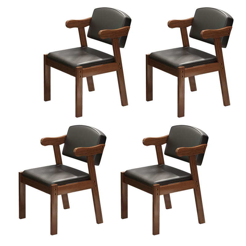 Contemporary Rubberwood Open Arm Chair Matte Finish Upholstered Dining Chair Black 4 Piece Set Walnut Clearhalo 'Dining Chairs' 'Dining Tables & Seating' 'dining_chair' 'furn' 'furn_dining_chair' 'Furniture' 'furniture_dining_chair' 'Kitchen & Dining Furniture' 4707962