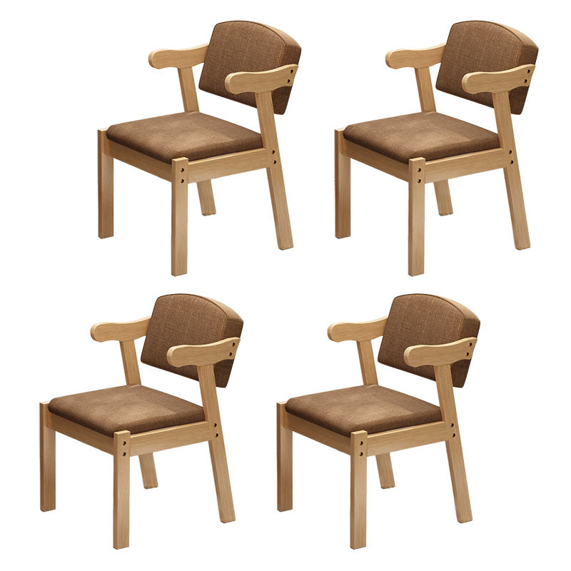 Contemporary Rubberwood Open Arm Chair Matte Finish Upholstered Dining Chair Coffee 4 Piece Set Natural Wood Clearhalo 'Dining Chairs' 'Dining Tables & Seating' 'dining_chair' 'furn' 'furn_dining_chair' 'Furniture' 'furniture_dining_chair' 'Kitchen & Dining Furniture' 4707963