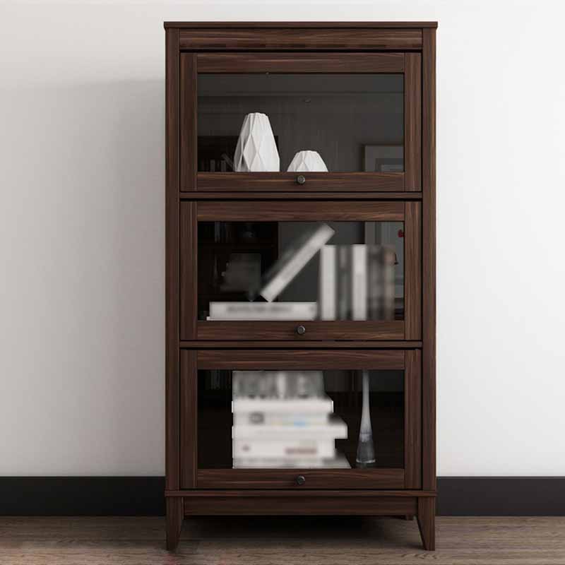 Manufactured Wood Standard Bookcase Vertical Bookcase with Glass Doors 23.6"L x 13.9"W x 52.1"H Walnut Clearhalo 'Bookcases' 'furn' 'furn_bookcases' 'Furniture' 'furniture_bookcases' 'kitchen' 'kitchen_bookcases' 'Living Room Furniture' 'Office Furniture' 4707980