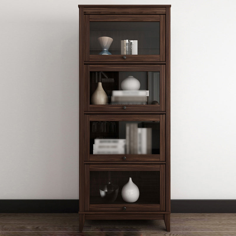 Manufactured Wood Standard Bookcase Vertical Bookcase with Glass Doors 23.6"L x 13.9"W x 66.8"H Walnut Clearhalo 'Bookcases' 'furn' 'furn_bookcases' 'Furniture' 'furniture_bookcases' 'kitchen' 'kitchen_bookcases' 'Living Room Furniture' 'Office Furniture' 4707984