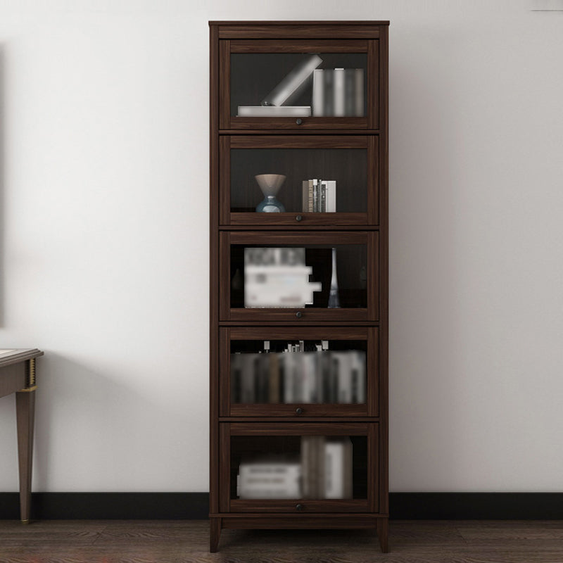 Manufactured Wood Standard Bookcase Vertical Bookcase with Glass Doors 23.6"L x 13.9"W x 81.5"H Walnut Clearhalo 'Bookcases' 'furn' 'furn_bookcases' 'Furniture' 'furniture_bookcases' 'kitchen' 'kitchen_bookcases' 'Living Room Furniture' 'Office Furniture' 4707992