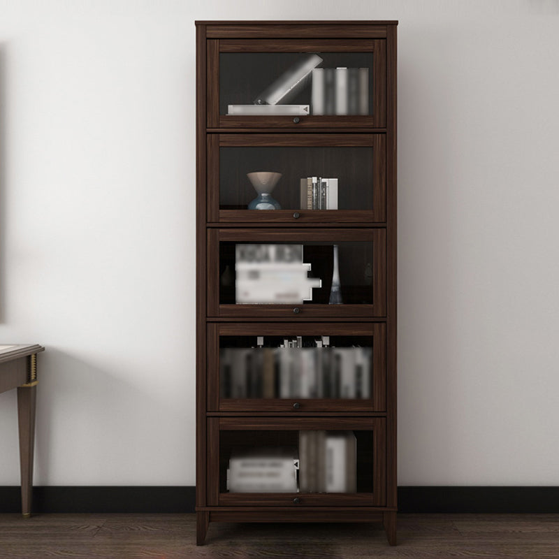 Manufactured Wood Standard Bookcase Vertical Bookcase with Glass Doors 31.5"L x 13.9"W x 81.5"H Walnut Clearhalo 'Bookcases' 'furn' 'furn_bookcases' 'Furniture' 'furniture_bookcases' 'kitchen' 'kitchen_bookcases' 'Living Room Furniture' 'Office Furniture' 4708000
