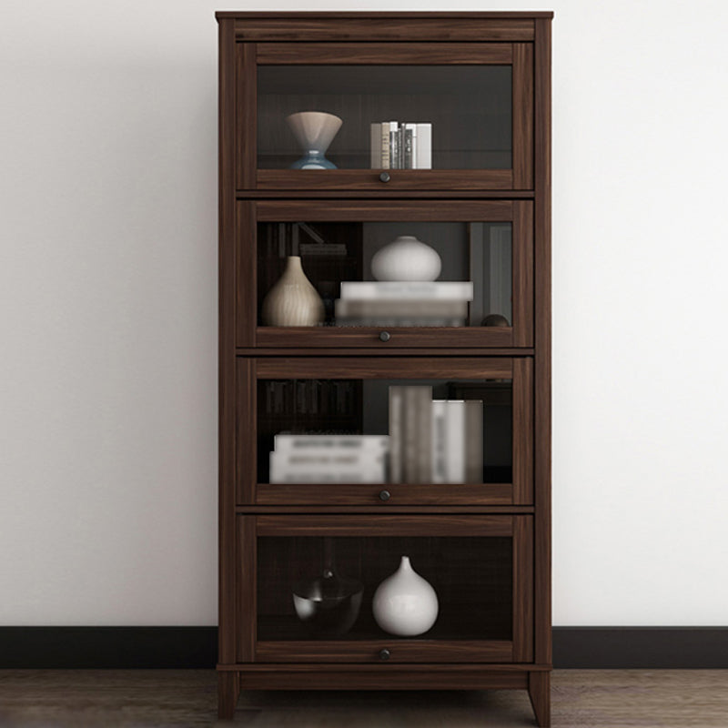 Manufactured Wood Standard Bookcase Vertical Bookcase with Glass Doors 31.5"L x 13.9"W x 66.8"H Walnut Clearhalo 'Bookcases' 'furn' 'furn_bookcases' 'Furniture' 'furniture_bookcases' 'kitchen' 'kitchen_bookcases' 'Living Room Furniture' 'Office Furniture' 4708002
