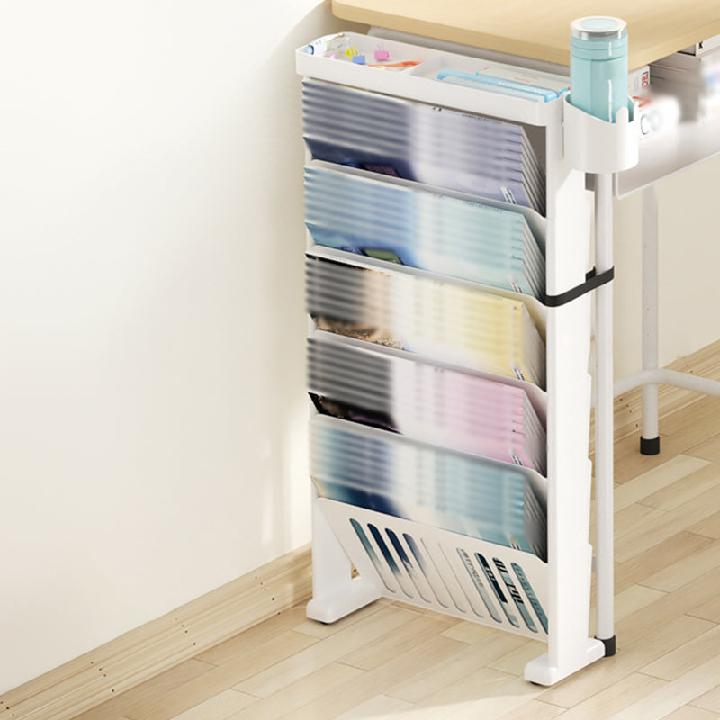 5-Shelf Plastic Ladder Bookcase Contemporary Closed Back Book Shelf 14.2"L x 3.9"W x 27.6"H Ivory Clearhalo 'Bookcases' 'furn' 'furn_bookcases' 'Furniture' 'furniture_bookcases' 'kitchen' 'kitchen_bookcases' 'Living Room Furniture' 'Office Furniture' 4708033