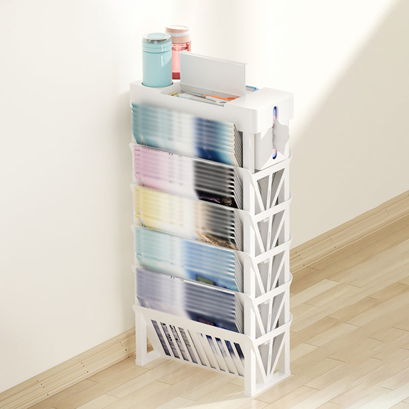 5-Shelf Plastic Ladder Bookcase Contemporary Closed Back Book Shelf 14.9"L x 7.1"W x 30.3"H White Clearhalo 'Bookcases' 'furn' 'furn_bookcases' 'Furniture' 'furniture_bookcases' 'kitchen' 'kitchen_bookcases' 'Living Room Furniture' 'Office Furniture' 4708034