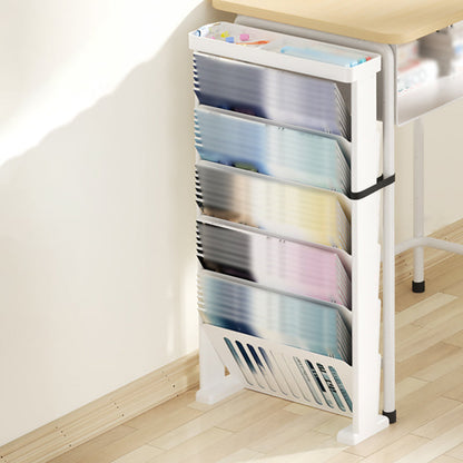 5-Shelf Plastic Ladder Bookcase Contemporary Closed Back Book Shelf 14.2"L x 3.9"W x 27.6"H White Clearhalo 'Bookcases' 'furn' 'furn_bookcases' 'Furniture' 'furniture_bookcases' 'kitchen' 'kitchen_bookcases' 'Living Room Furniture' 'Office Furniture' 4708037