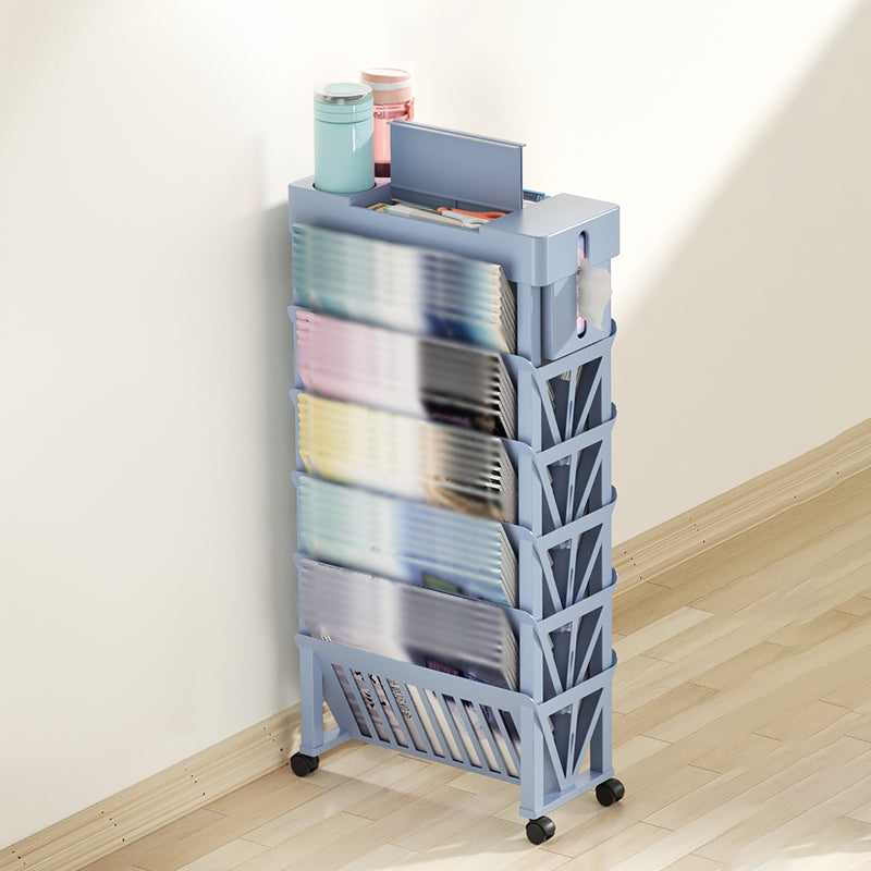 5-Shelf Plastic Ladder Bookcase Contemporary Closed Back Book Shelf 14.9"L x 7.1"W x 30.3"H Blue Clearhalo 'Bookcases' 'furn' 'furn_bookcases' 'Furniture' 'furniture_bookcases' 'kitchen' 'kitchen_bookcases' 'Living Room Furniture' 'Office Furniture' 4708046