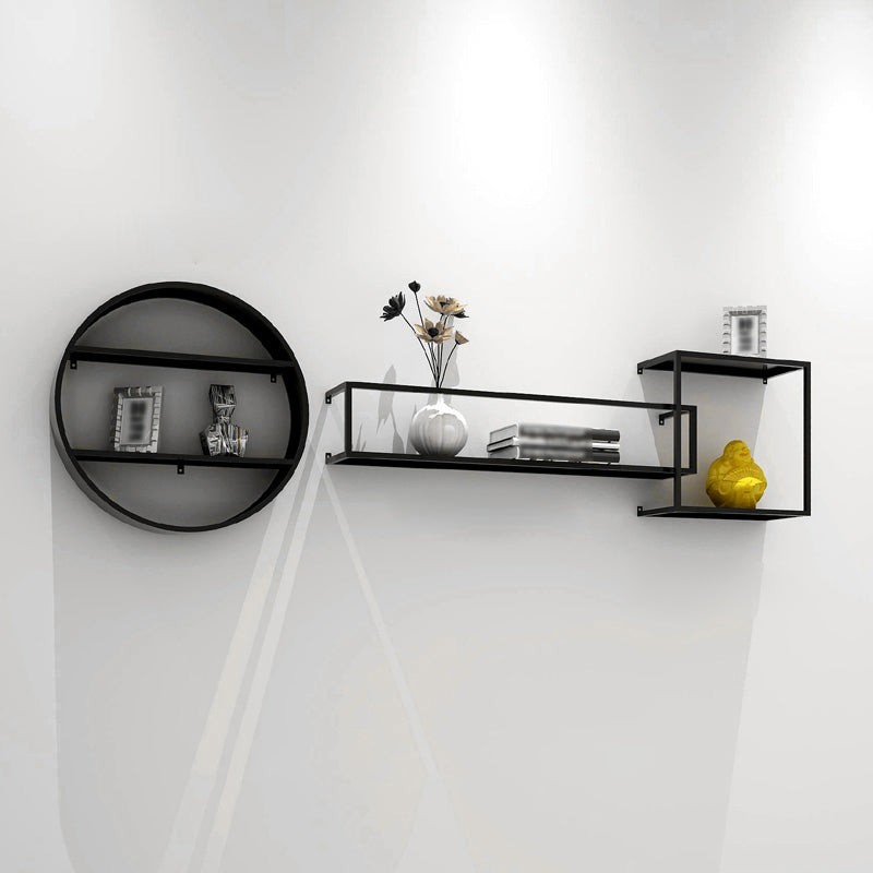 Black Industrial Wall Mounted Bookshelf Iron Bookshelf for Living Room 63"L x 7.1"W x 18.9"H 3 Piece Set Clearhalo 'Bookcases' 'furn' 'furn_bookcases' 'Furniture' 'furniture_bookcases' 'kitchen' 'kitchen_bookcases' 'Living Room Furniture' 'Office Furniture' 4708064