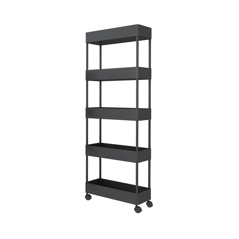 Modern Style Bookshelf Open Shelf Bookcase with Caster Wheels Black Clearhalo 'Bookcases' 'furn' 'furn_bookcases' 'Furniture' 'furniture_bookcases' 'kitchen' 'kitchen_bookcases' 'Living Room Furniture' 'Office Furniture' 4708119