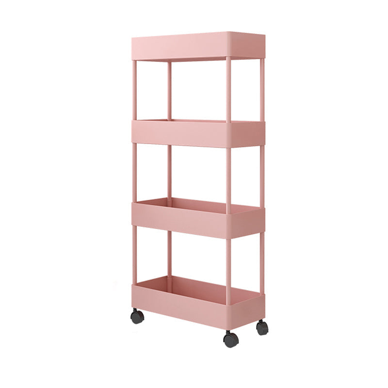 Modern Style Bookshelf Open Shelf Bookcase with Caster Wheels Pink Clearhalo 'Bookcases' 'furn' 'furn_bookcases' 'Furniture' 'furniture_bookcases' 'kitchen' 'kitchen_bookcases' 'Living Room Furniture' 'Office Furniture' 4708129