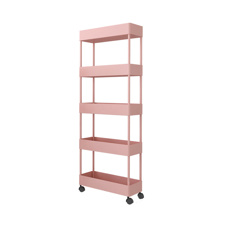 Modern Style Bookshelf Open Shelf Bookcase with Caster Wheels Pink Clearhalo 'Bookcases' 'furn' 'furn_bookcases' 'Furniture' 'furniture_bookcases' 'kitchen' 'kitchen_bookcases' 'Living Room Furniture' 'Office Furniture' 4708131