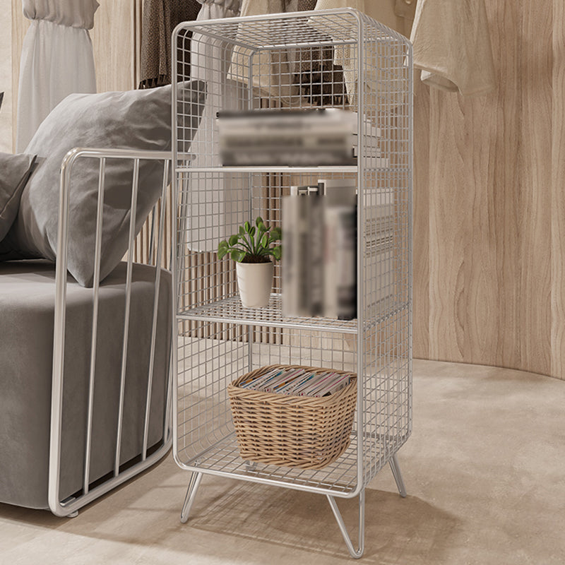 Metal Standard Bookcase Contemporary Style Closed Back Bookcase 14"L x 12"W x 35"H Silver Clearhalo 'Bookcases' 'furn' 'furn_bookcases' 'Furniture' 'furniture_bookcases' 'kitchen' 'kitchen_bookcases' 'Living Room Furniture' 'Office Furniture' 4708157
