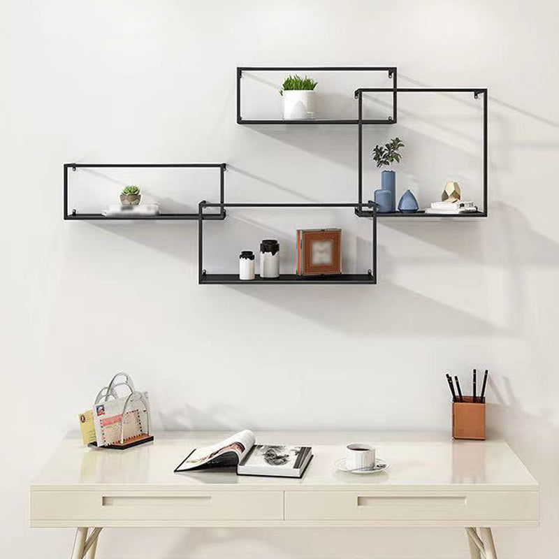 Iron Closed Back Bookshelf Gold and Black Industrial Wall Unit Bookshelf Clearhalo 'Bookcases' 'furn' 'furn_bookcases' 'Furniture' 'furniture_bookcases' 'kitchen' 'kitchen_bookcases' 'Living Room Furniture' 'Office Furniture' 4708186