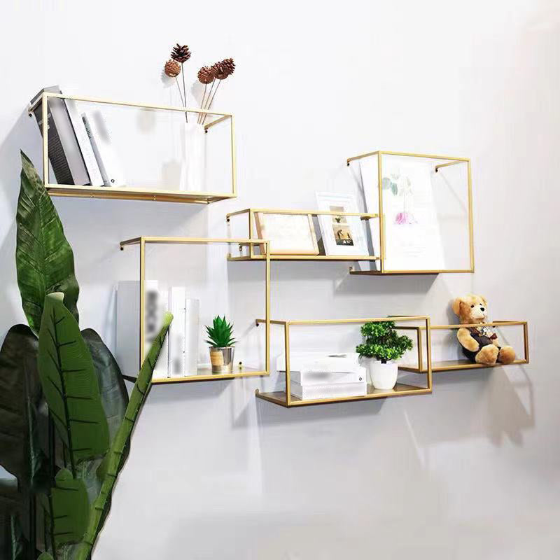 Iron Closed Back Bookshelf Gold and Black Industrial Wall Unit Bookshelf Gold 6 Piece Set Clearhalo 'Bookcases' 'furn' 'furn_bookcases' 'Furniture' 'furniture_bookcases' 'kitchen' 'kitchen_bookcases' 'Living Room Furniture' 'Office Furniture' 4708187