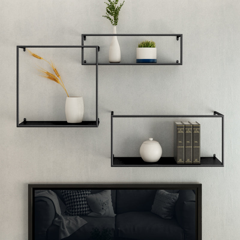 Iron Closed Back Bookshelf Gold and Black Industrial Wall Unit Bookshelf Black 3 Piece Set Clearhalo 'Bookcases' 'furn' 'furn_bookcases' 'Furniture' 'furniture_bookcases' 'kitchen' 'kitchen_bookcases' 'Living Room Furniture' 'Office Furniture' 4708200
