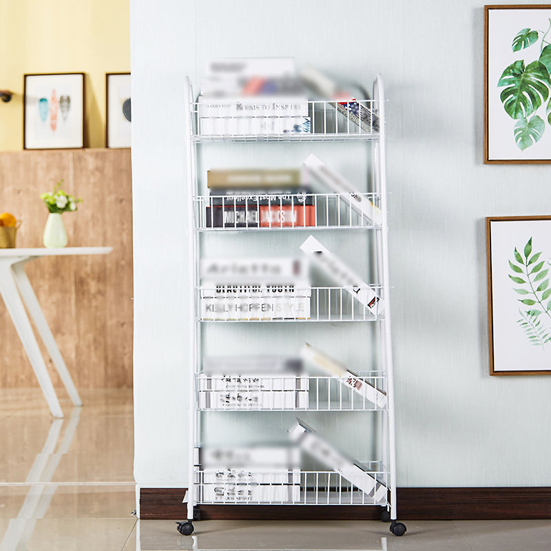 Contemporary Style Metal Geometric Bookcase Open Back Bookcase with Wheels Clearhalo 'Bookcases' 'furn' 'furn_bookcases' 'Furniture' 'furniture_bookcases' 'kitchen' 'kitchen_bookcases' 'Living Room Furniture' 'Office Furniture' 4708208