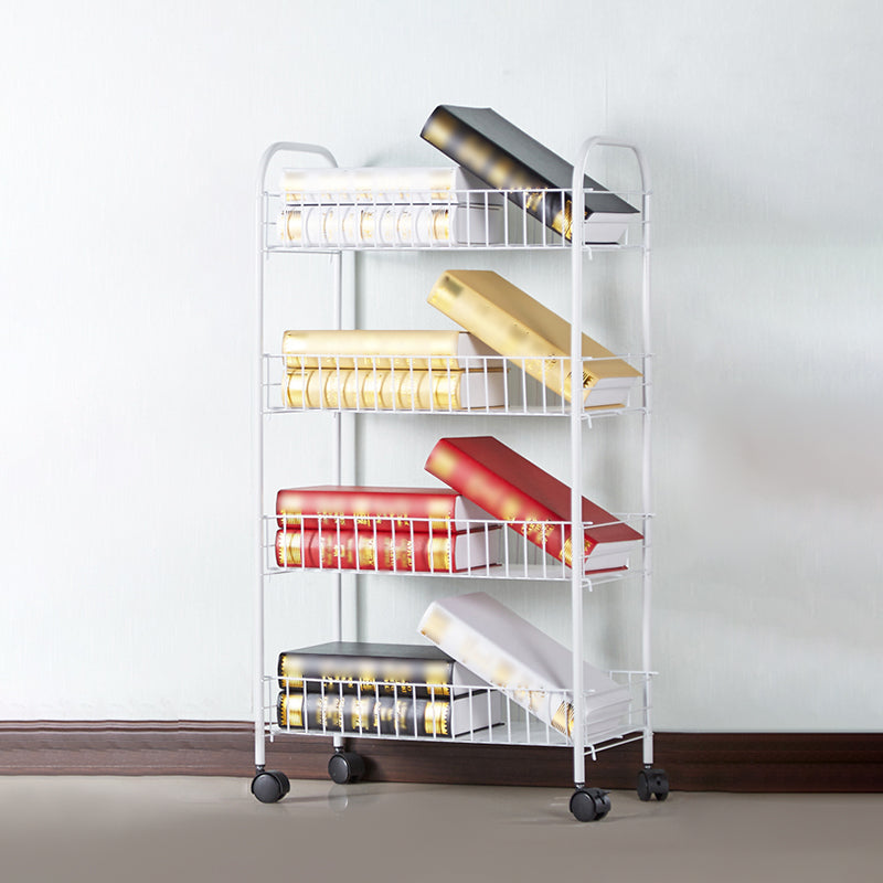 Contemporary Style Metal Geometric Bookcase Open Back Bookcase with Wheels 19.7"L x 10.6"W x 35.4"H Clearhalo 'Bookcases' 'furn' 'furn_bookcases' 'Furniture' 'furniture_bookcases' 'kitchen' 'kitchen_bookcases' 'Living Room Furniture' 'Office Furniture' 4708210