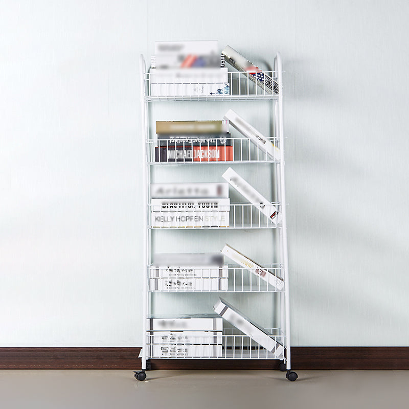 Contemporary Style Metal Geometric Bookcase Open Back Bookcase with Wheels 19.7"L x 10.6"W x 44.1"H Clearhalo 'Bookcases' 'furn' 'furn_bookcases' 'Furniture' 'furniture_bookcases' 'kitchen' 'kitchen_bookcases' 'Living Room Furniture' 'Office Furniture' 4708212