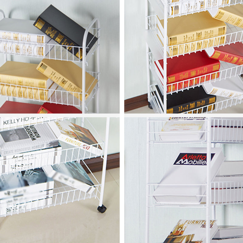 Contemporary Style Metal Geometric Bookcase Open Back Bookcase with Wheels Clearhalo 'Bookcases' 'furn' 'furn_bookcases' 'Furniture' 'furniture_bookcases' 'kitchen' 'kitchen_bookcases' 'Living Room Furniture' 'Office Furniture' 4708217