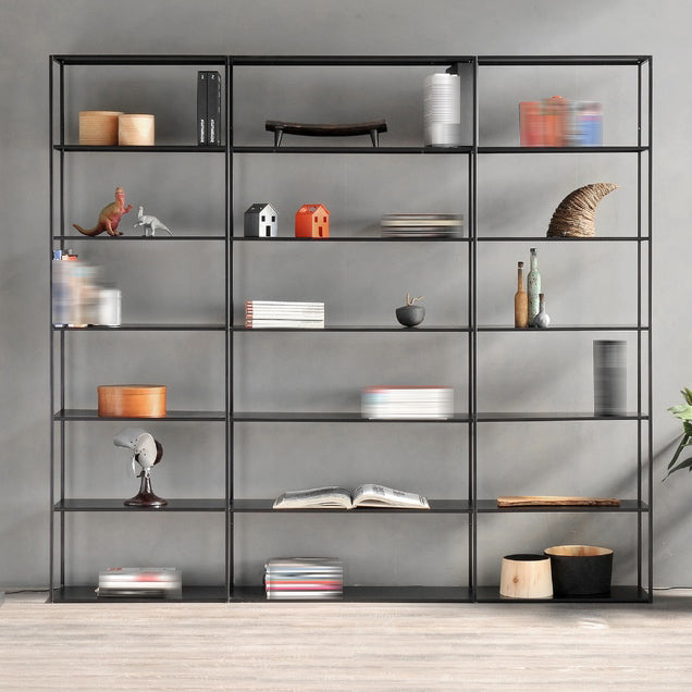 Modern Style Open Bookshelf Metal Etagere Bookcase for Office 71"L x 10"W x 71"H Black Clearhalo 'Bookcases' 'furn' 'furn_bookcases' 'Furniture' 'furniture_bookcases' 'kitchen' 'kitchen_bookcases' 'Living Room Furniture' 'Office Furniture' 4708383