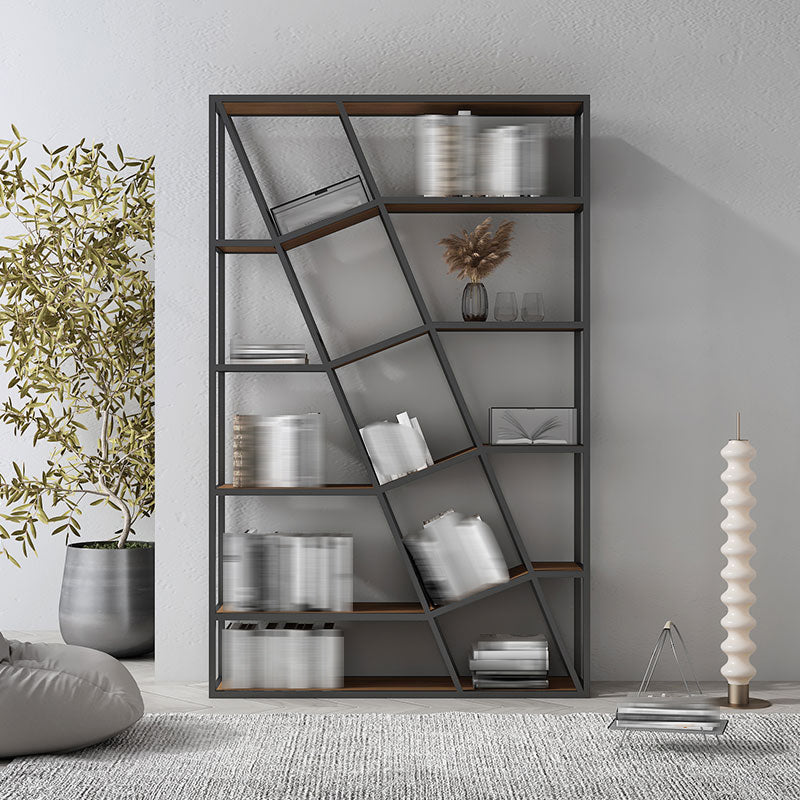 Modern Style 4-shelf Bookshelf Etagere Shelf Bookcase for Home Office 31.5"L x 11.8"W x 70.9"H Black-Brown Clearhalo 'Bookcases' 'furn' 'furn_bookcases' 'Furniture' 'furniture_bookcases' 'kitchen' 'kitchen_bookcases' 'Living Room Furniture' 'Office Furniture' 4708405