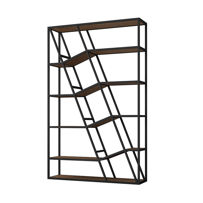 Modern Style 4-shelf Bookshelf Etagere Shelf Bookcase for Home Office Black-Brown Clearhalo 'Bookcases' 'furn' 'furn_bookcases' 'Furniture' 'furniture_bookcases' 'kitchen' 'kitchen_bookcases' 'Living Room Furniture' 'Office Furniture' 4708406