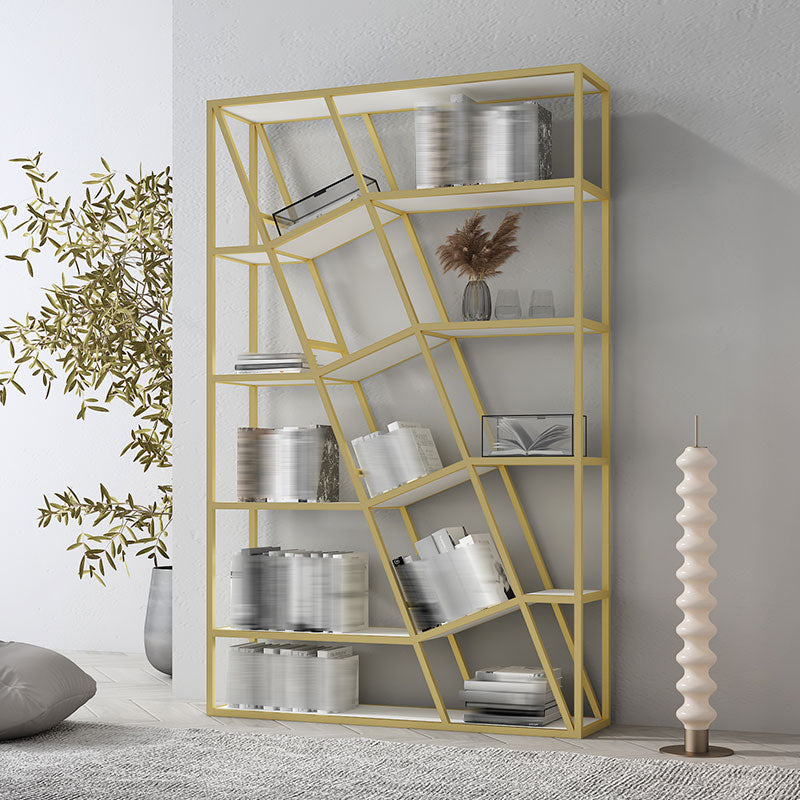 Modern Style 4-shelf Bookshelf Etagere Shelf Bookcase for Home Office 31.5"L x 11.8"W x 70.9"H White-Gold Clearhalo 'Bookcases' 'furn' 'furn_bookcases' 'Furniture' 'furniture_bookcases' 'kitchen' 'kitchen_bookcases' 'Living Room Furniture' 'Office Furniture' 4708407