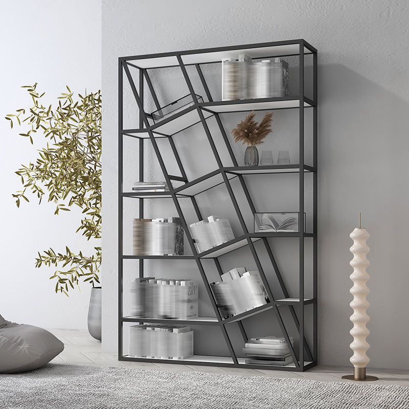 Modern Style 4-shelf Bookshelf Etagere Shelf Bookcase for Home Office 31.5"L x 11.8"W x 70.9"H Black-White Clearhalo 'Bookcases' 'furn' 'furn_bookcases' 'Furniture' 'furniture_bookcases' 'kitchen' 'kitchen_bookcases' 'Living Room Furniture' 'Office Furniture' 4708409