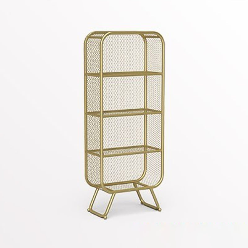 Industrial Standard Bookcase Contemporary Metal Closed Back Bookcase 23.6"L x 11.8"W x 59.1"H Gold Clearhalo 'Bookcases' 'furn' 'furn_bookcases' 'Furniture' 'furniture_bookcases' 'kitchen' 'kitchen_bookcases' 'Living Room Furniture' 'Office Furniture' 4708477