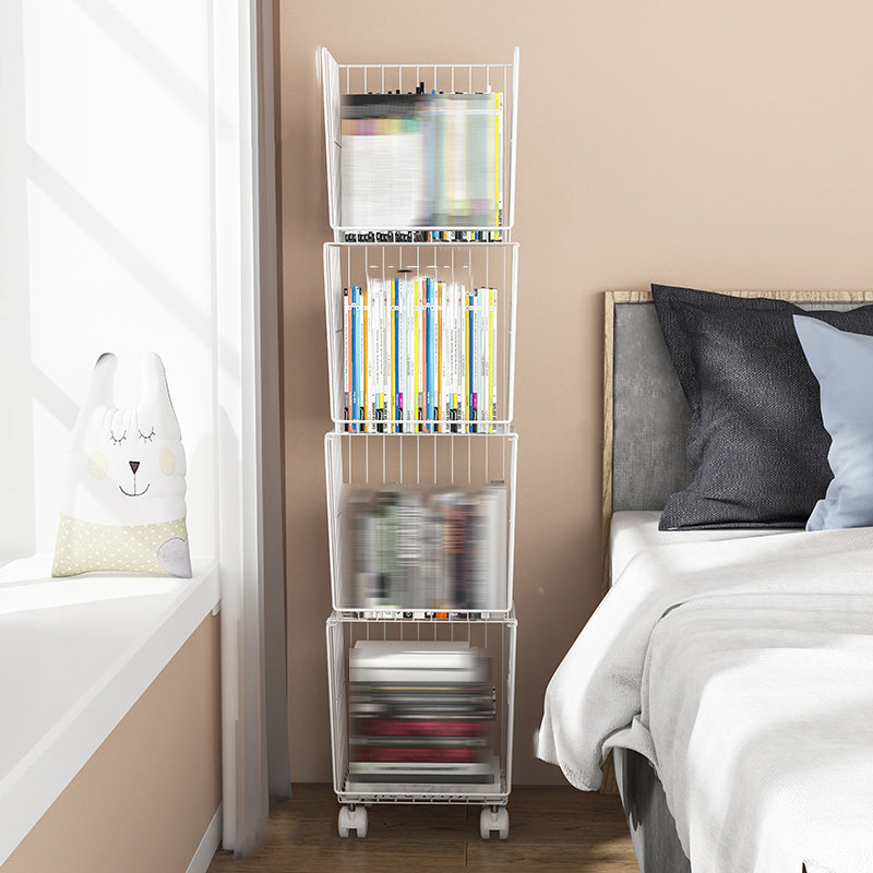 Modern Geometric Bookcase Metal Closed Back Bookcase for Home Office 12.4"L x 9.4"W x 52.8"H White Clearhalo 'Bookcases' 'furn' 'furn_bookcases' 'Furniture' 'furniture_bookcases' 'kitchen' 'kitchen_bookcases' 'Living Room Furniture' 'Office Furniture' 4708550
