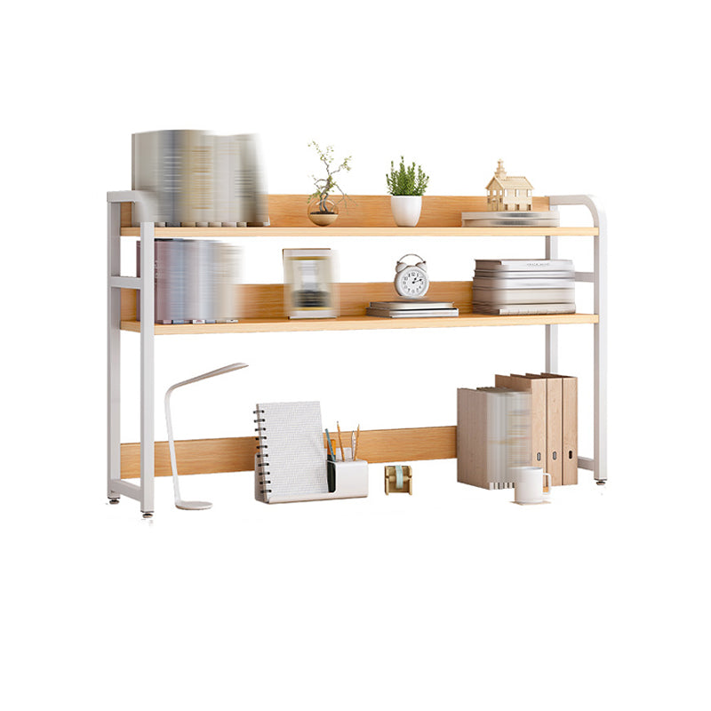 Double Shelving Bookshelf Contemporary Style Open Back Bookcase for Study Room 53.1"L x 7.9"W x 33.1"H Light Brown Clearhalo 'Bookcases' 'furn' 'furn_bookcases' 'Furniture' 'furniture_bookcases' 'kitchen' 'kitchen_bookcases' 'Living Room Furniture' 'Office Furniture' 4708559
