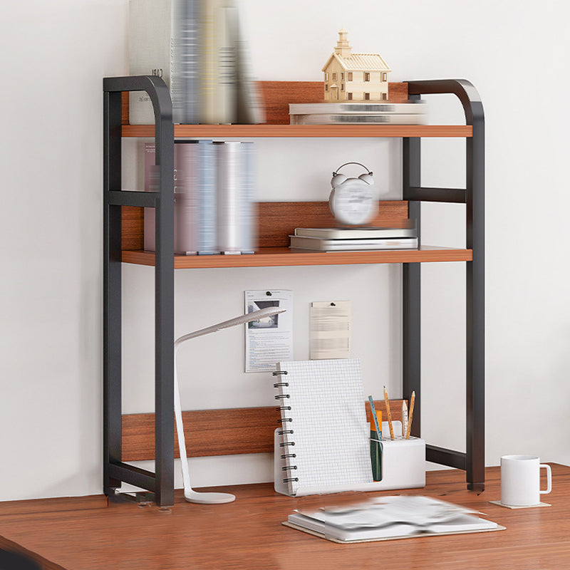 Double Shelving Bookshelf Contemporary Style Open Back Bookcase for Study Room 21.7"L x 7.9"W x 33.1"H Brown Clearhalo 'Bookcases' 'furn' 'furn_bookcases' 'Furniture' 'furniture_bookcases' 'kitchen' 'kitchen_bookcases' 'Living Room Furniture' 'Office Furniture' 4708560