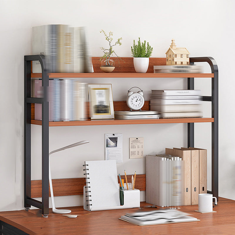 Double Shelving Bookshelf Contemporary Style Open Back Bookcase for Study Room 37.4"L x 7.9"W x 33.1"H Brown Clearhalo 'Bookcases' 'furn' 'furn_bookcases' 'Furniture' 'furniture_bookcases' 'kitchen' 'kitchen_bookcases' 'Living Room Furniture' 'Office Furniture' 4708564