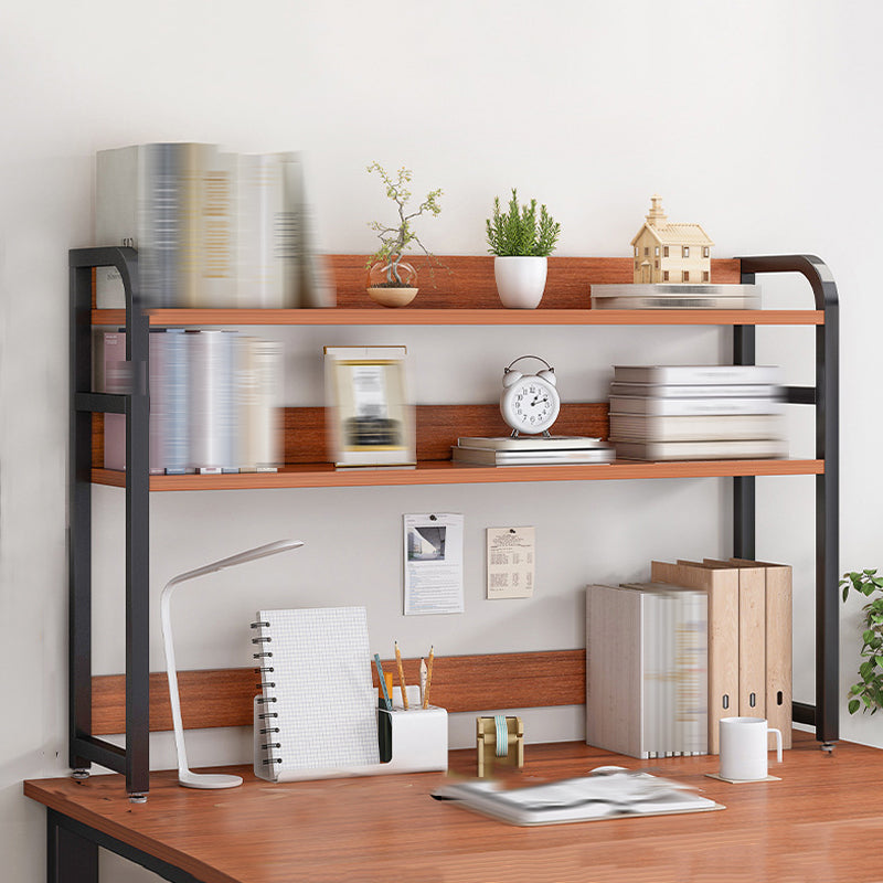 Double Shelving Bookshelf Contemporary Style Open Back Bookcase for Study Room 45.3"L x 7.9"W x 33.1"H Brown Clearhalo 'Bookcases' 'furn' 'furn_bookcases' 'Furniture' 'furniture_bookcases' 'kitchen' 'kitchen_bookcases' 'Living Room Furniture' 'Office Furniture' 4708567