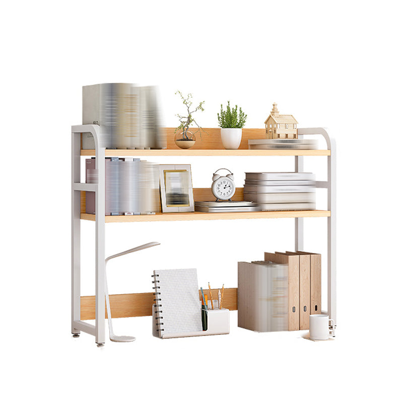 Double Shelving Bookshelf Contemporary Style Open Back Bookcase for Study Room 37.4"L x 7.9"W x 33.1"H Light Brown Clearhalo 'Bookcases' 'furn' 'furn_bookcases' 'Furniture' 'furniture_bookcases' 'kitchen' 'kitchen_bookcases' 'Living Room Furniture' 'Office Furniture' 4708570