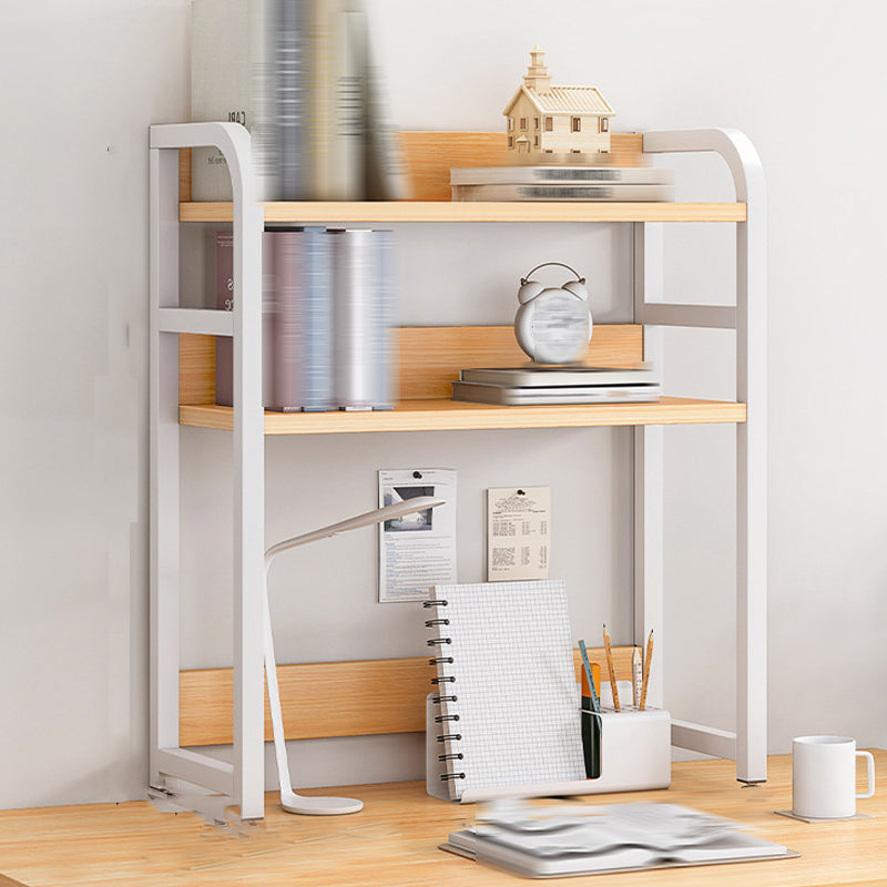 Double Shelving Bookshelf Contemporary Style Open Back Bookcase for Study Room 21.7"L x 7.9"W x 33.1"H Natural Clearhalo 'Bookcases' 'furn' 'furn_bookcases' 'Furniture' 'furniture_bookcases' 'kitchen' 'kitchen_bookcases' 'Living Room Furniture' 'Office Furniture' 4708571