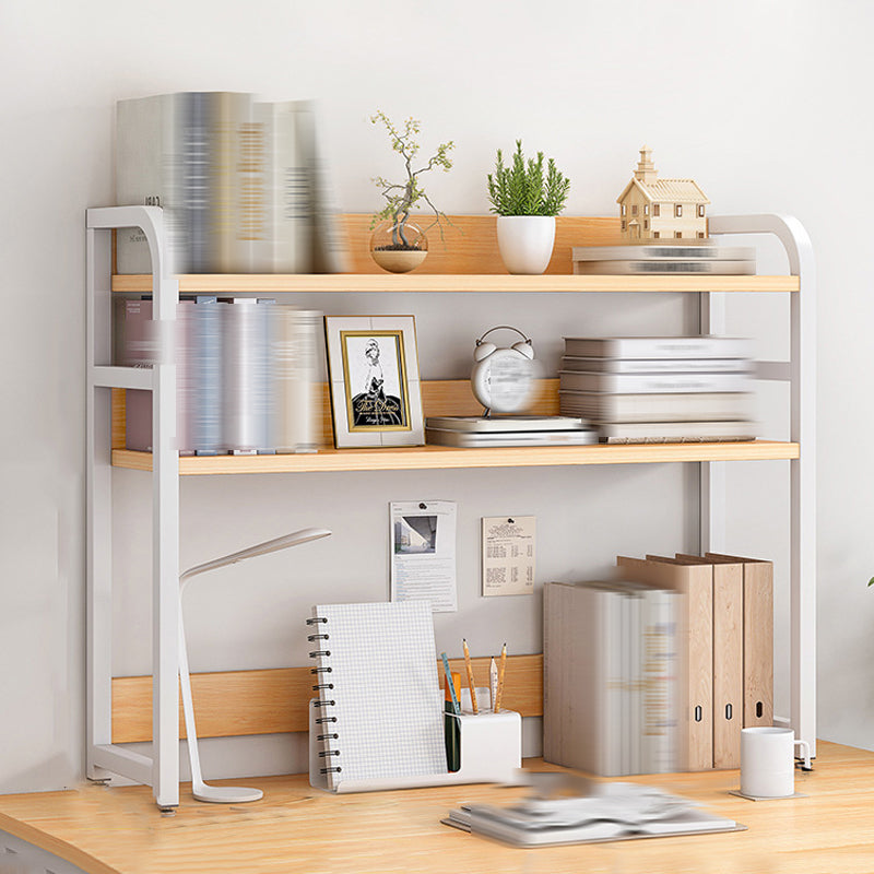 Double Shelving Bookshelf Contemporary Style Open Back Bookcase for Study Room 37.4"L x 7.9"W x 33.1"H Natural Clearhalo 'Bookcases' 'furn' 'furn_bookcases' 'Furniture' 'furniture_bookcases' 'kitchen' 'kitchen_bookcases' 'Living Room Furniture' 'Office Furniture' 4708574