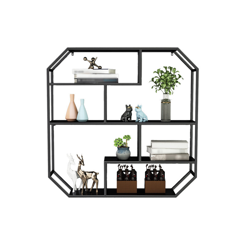 Iron Contemporary Wall Unit Bookshelf 4/5/6-Shelf Closed Back Bookshelf 27.6"L x 7.1"W x 31.5"H Black Clearhalo 'Bookcases' 'furn' 'furn_bookcases' 'Furniture' 'furniture_bookcases' 'kitchen' 'kitchen_bookcases' 'Living Room Furniture' 'Office Furniture' 4708590